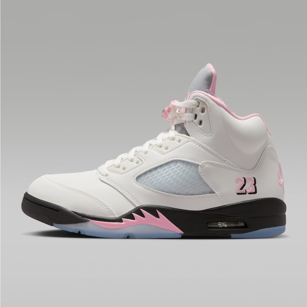Jordan White and Light Pink Retro High-Top Sneakers